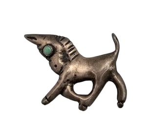 Mexico Turquoise Sterling Silver Donkey Burro Brooch 13.2 G