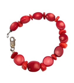Southwestern Style Coral Sterling Silver Bracelet 17.5 G