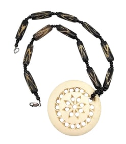 Southwestern Carved Bone Wood Sterling Silver Necklace 46.5 G