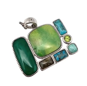 BBJ Southwestern Style Turquoise Sterling Silver Pendant 16.4 G