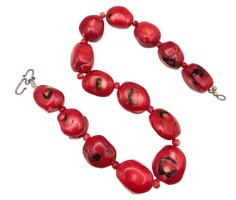 Southwestern Style Coral Sterling Silver Necklace 190 G