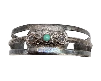 Mexico Turquoise Sterling Silver Childs Cuff Bracelet 9.2 G