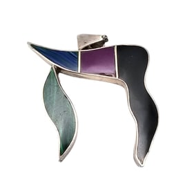 Mexico Multi Stone Sterling Silver Pendant 11.9 G