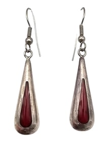 Mexico Taxco Coral Sterling Silver Earrings 3.8 G