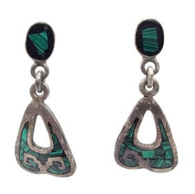 Mexico Taxco Crushed Turquoise Sterling Silver Earrings 8.5 G
