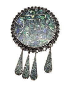 Mexico Crushed Turquoise Sterling Silver Pendant Brooch 13 G