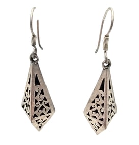 Mexico Taxco TR-45 Sterling Silver Open Work Earrings 3.7 G
