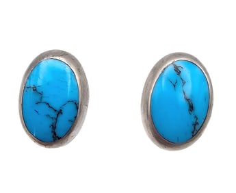 Mexico Turquoise Sterling Silver Earrings 5.4 G