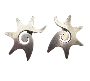 Mexico Taxco TE-16 Sterling Silver Spike Swirl Earrings 10.2 G