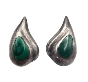 Mexico Taxco TF-57 Malachite Sterling Silver Earrings 13.3 G