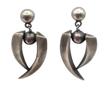 Sterling Silver Modernist Circle Spike Earrings 7.6 G
