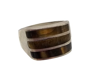 Mexico Tiger's Eye Sterling Silver Inlay Ring Size 11.5 12.2 G