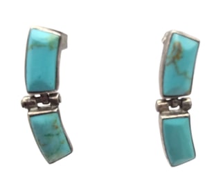 Turquoise Sterling Silver Hinge Drop Earrings 6.2 G
