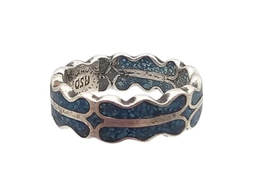 Mexico Crushed Turquoise Sterling Silver Ring Size 6.25 2.8 G