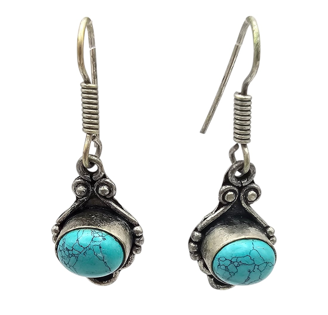 Turquoise Sterling Silver Oval Earrings 15.2 G (1 of 4)