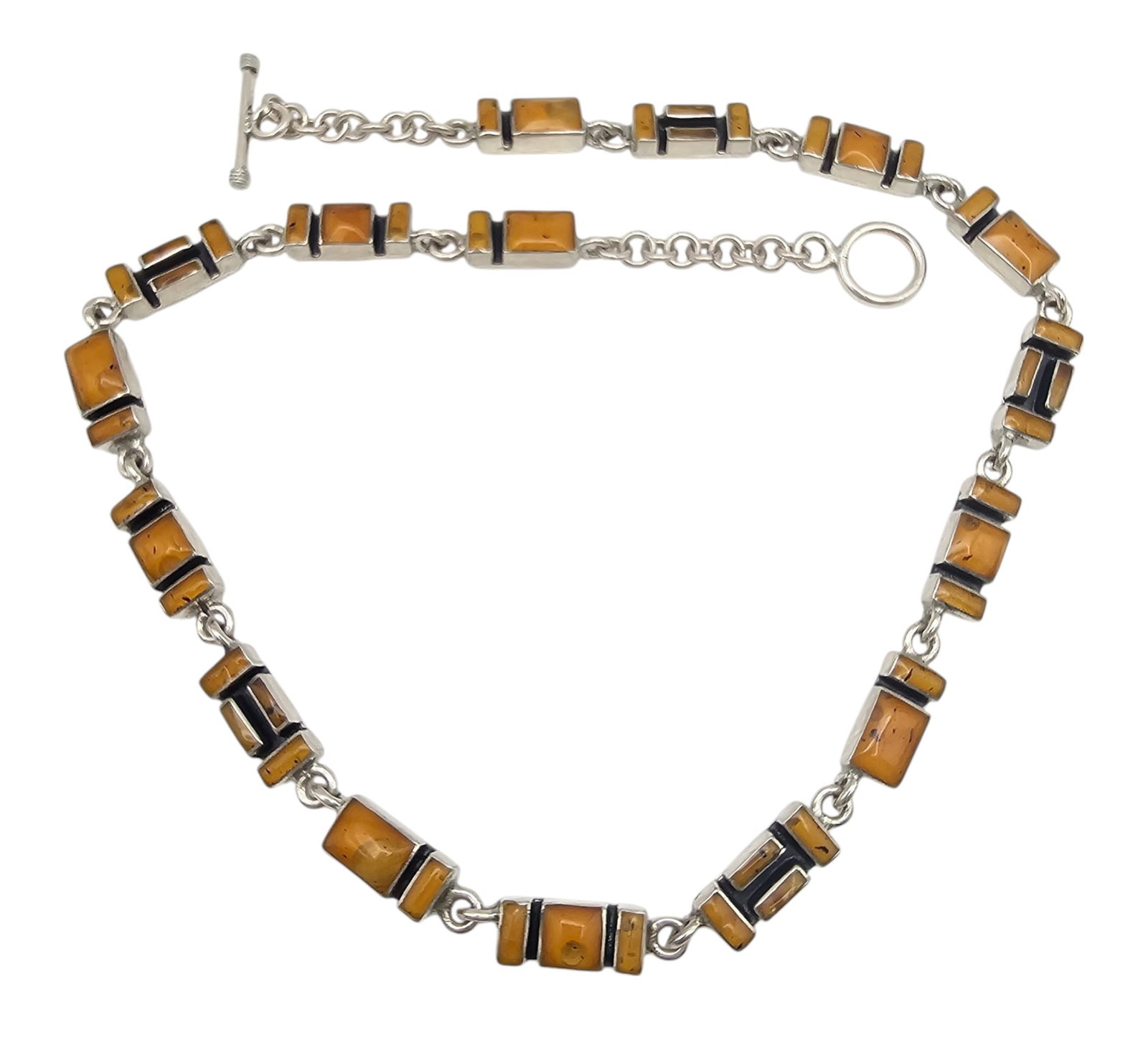 Mexico Taxco?C-45 Amber Sterling Silver Cobblestone Toggle Necklace 61 G (1 of 4)