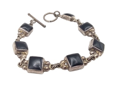Mexico Taxco TM-117 Onyx Sterling Silver Toggle Bracelet 25.5 G