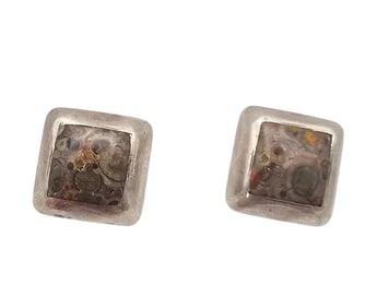 Mexico Taxco T8-152 Jasper Sterling Silver Earrings 11.3 G