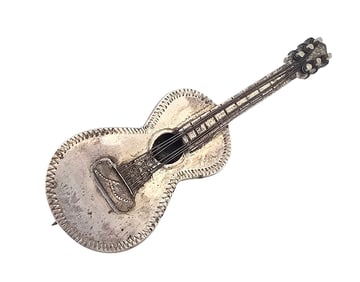 Mexico Sterling Silver Guitar Brooch 7.9 G