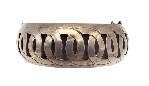 Mexico Sterling Silver Cut Out Hinge Bangle Bracelet 28.3 G