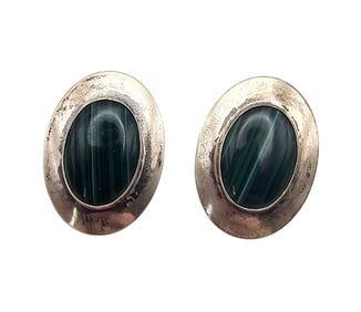 Malachite Sterling Silver Earrings 9.1 G