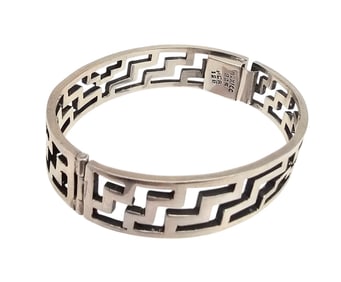 PCA Mexico Sterling Silver Geometric Cut Out Hinge Bangle Bracelet 40.7 G