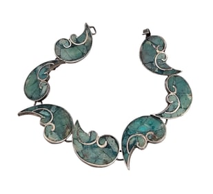 Mexico Crushed Turquoise Sterling Silver Cloud Swirl Earrings 14.1 G