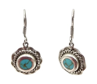 ATI Mexico Turquoise Sterling Silver Earrings 11.5 G
