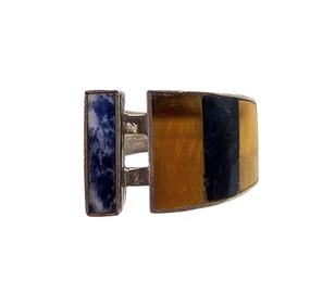 MRB Mexico Tiger's Eye Sodalite Sterling Silver Ring Size 14.3 G