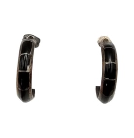Mexico Onyx Sterling Silver Hoop Earrings 3.1 G
