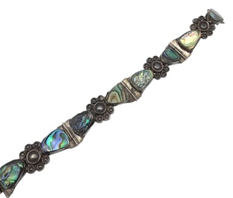 CNR Mexico Abalone Sterling Silver Panel Bracelet 14.6 G