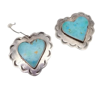 Mexico Turquoise Sterling Silver Heart Earrings 15.4 G