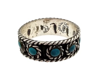 AHM Mexico Turquoise Sterling Silver Ring Size 9.75 3.8 G