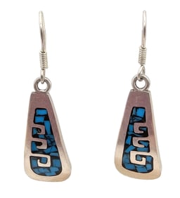 Mexico Taxco TB-148 Crushed Turquoise Sterling Silver Earrings 12.1 G