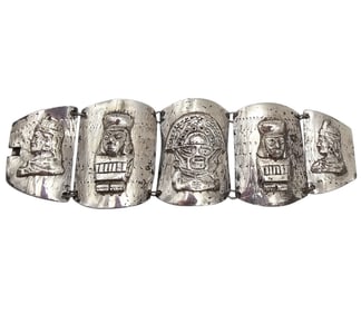 Vintage AS Peru Sterling Silver Aztec Panel Bracelet 87.3 G