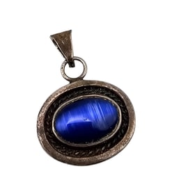 Mexico Blue Cat Eye Sterling Silver Pendant 10 G