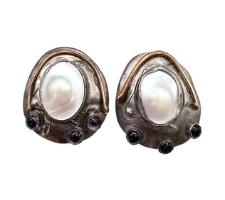 Blister Pearl Quartz Sterling Silver Modernist Earrings 15.6 G