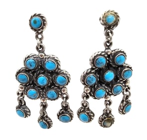 Mexico Turquoise Sterling Silver Earrings 13.7 G