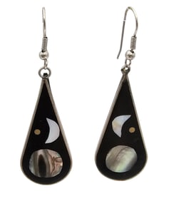Mexico Alpaca Mother Of Pearl Onyx Abalone Earrings 6.8 G