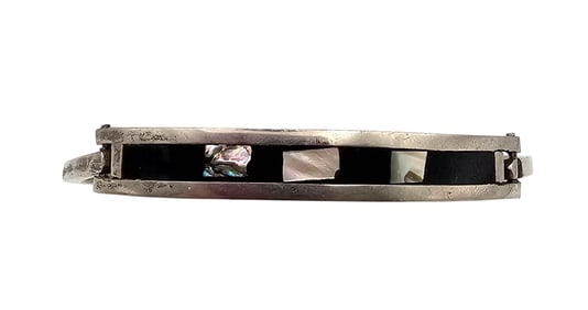 Mexico Alpaca Onyx Abalone Eye Hook Bangle Bracelet