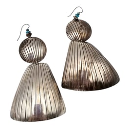 Sylvia Turquoise Sterling Silver Large Mid Century Style Earrings 38.7 G