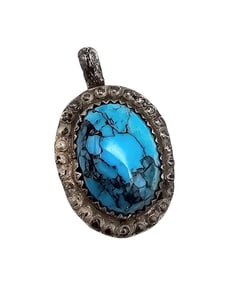 Southwestern Turquoise Sterling Silver Pendant 5.1 G