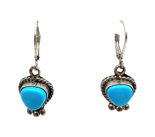 V Southwestern Turquoise Sterling Silver Earrings 4 G