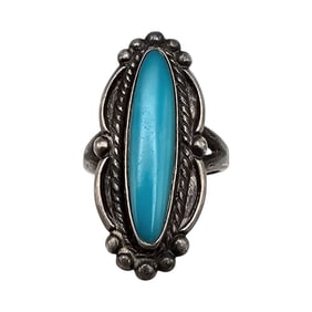 Southwestern Turquoise Sterling Silver Ring Size 6.75 6.3 G