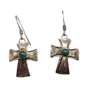 Southwestern Turquoise Sterling Silver Cross Earrings 1.5 G