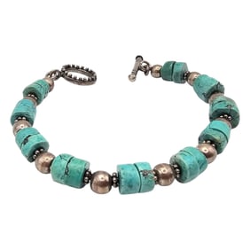 Turquoise Sterling Silver Toggle Bracelet 21.1 G