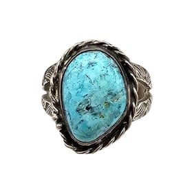 Southwestern Turquoise Sterling Silver Ring Size 7.25 7.2 G