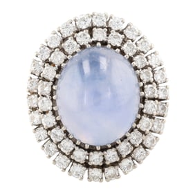 Gray Star Sapphire Diamond 14K White Gold Cocktail Ring Size 8