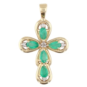 DS Diamond Lab Emerald 10K Gold Cross Pendant
