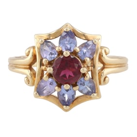Signed Pink Tourmaline 10K Gold Cocktail Ring Size 8.25